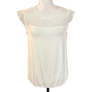 Fred David Swiss Dot Balloon Hem Top Women SZ Medium Solid Cream Pretty Boho